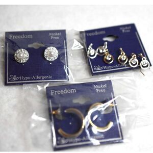 NIP Freedom 3pr VariousStyles Gold/Silver Tone Post/Hook Fashion Earrings